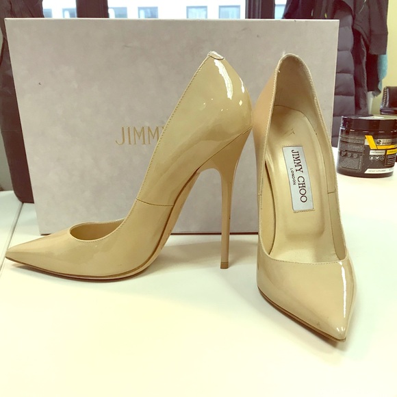 Jimmy Choo Shoes - Nude patent leather Jimmy Choo pumps, 4” heel